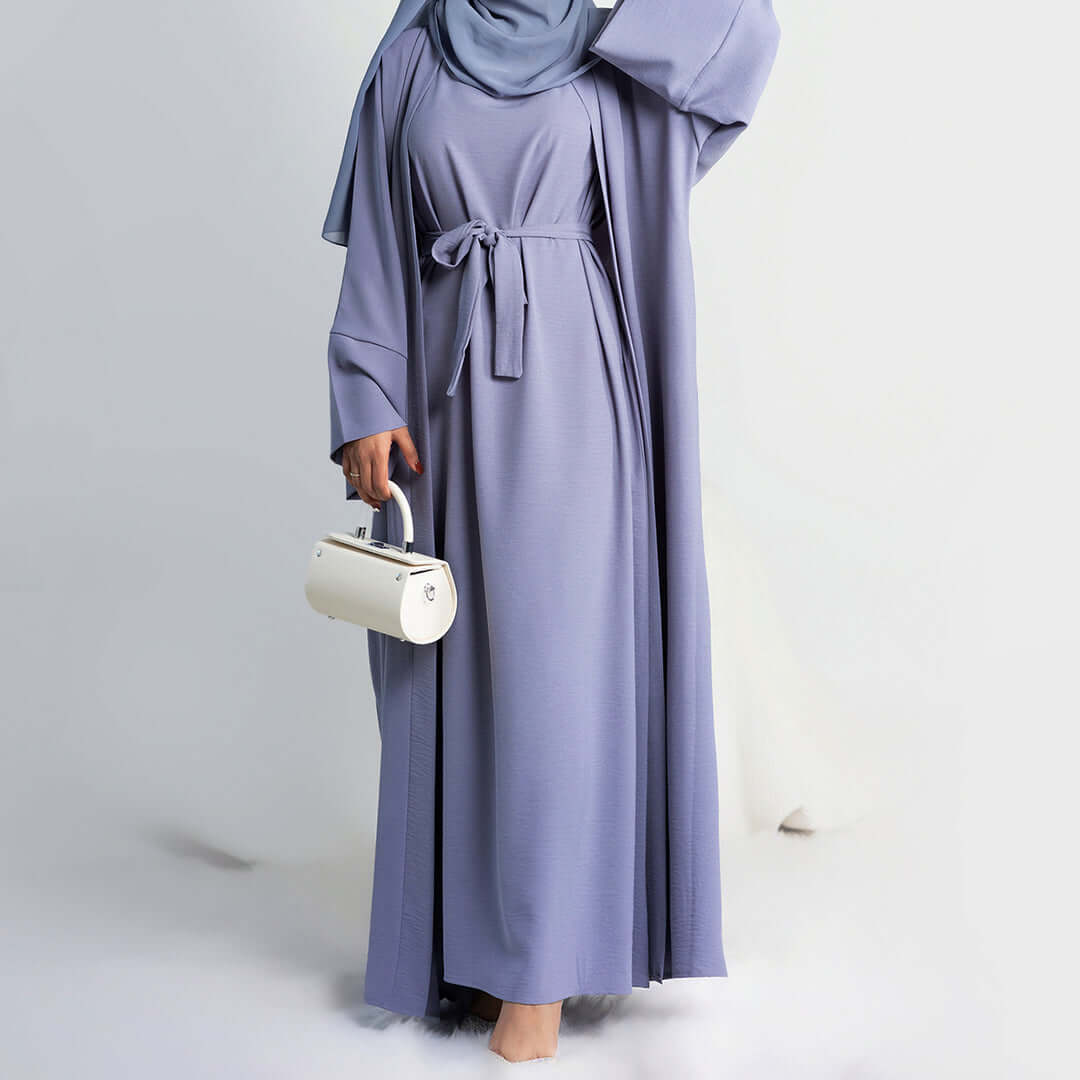 Elegant Multi-Color Abaya Dress 3 Piece Set with Breathable Fabric & Matching Hijab