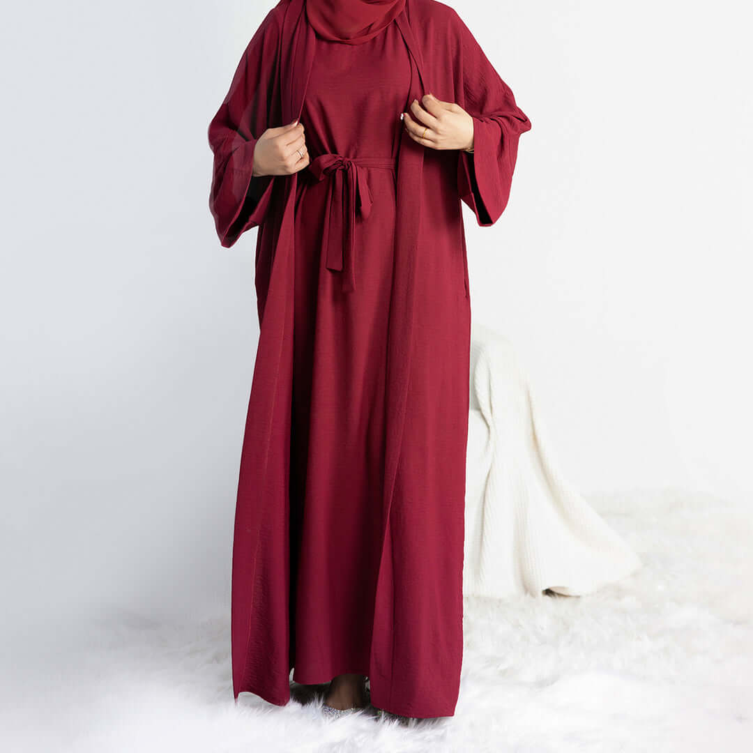 Elegant Multi-Color Abaya Dress 3 Piece Set with Breathable Fabric & Matching Hijab