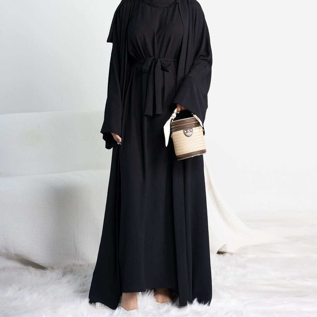 Elegant Multi-Color Abaya Dress 3 Piece Set with Breathable Fabric & Matching Hijab