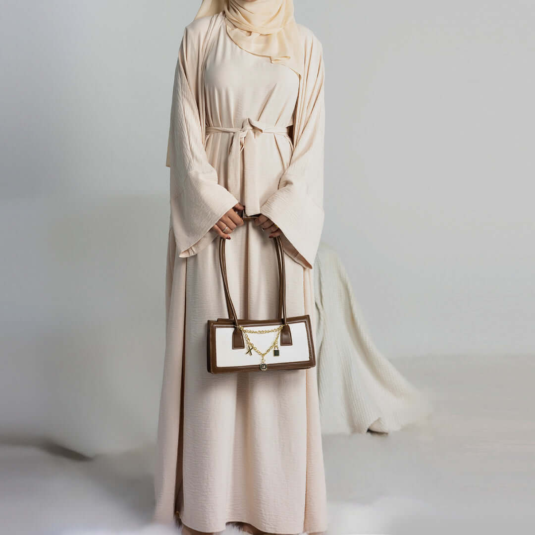 Elegant Multi-Color Abaya Dress 3 Piece Set with Breathable Fabric & Matching Hijab