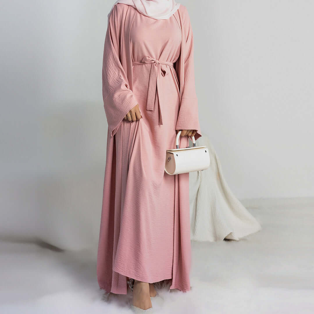 Elegant Multi-Color Abaya Dress 3 Piece Set with Breathable Fabric & Matching Hijab