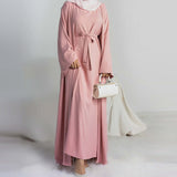 Elegant Multi-Color Abaya Dress 3 Piece Set with Breathable Fabric & Matching Hijab