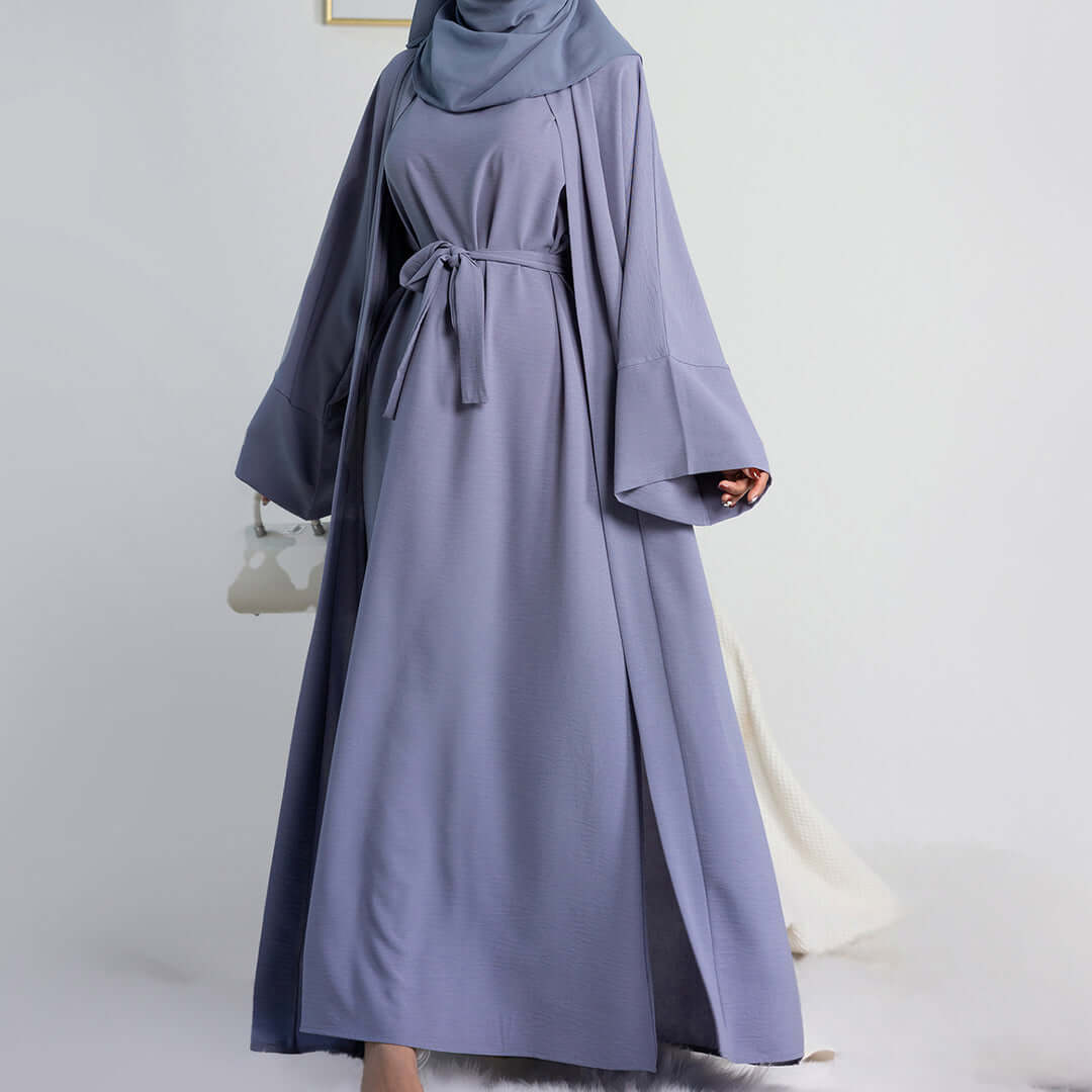 Elegant Multi-Color Abaya Dress 3 Piece Set with Breathable Fabric & Matching Hijab