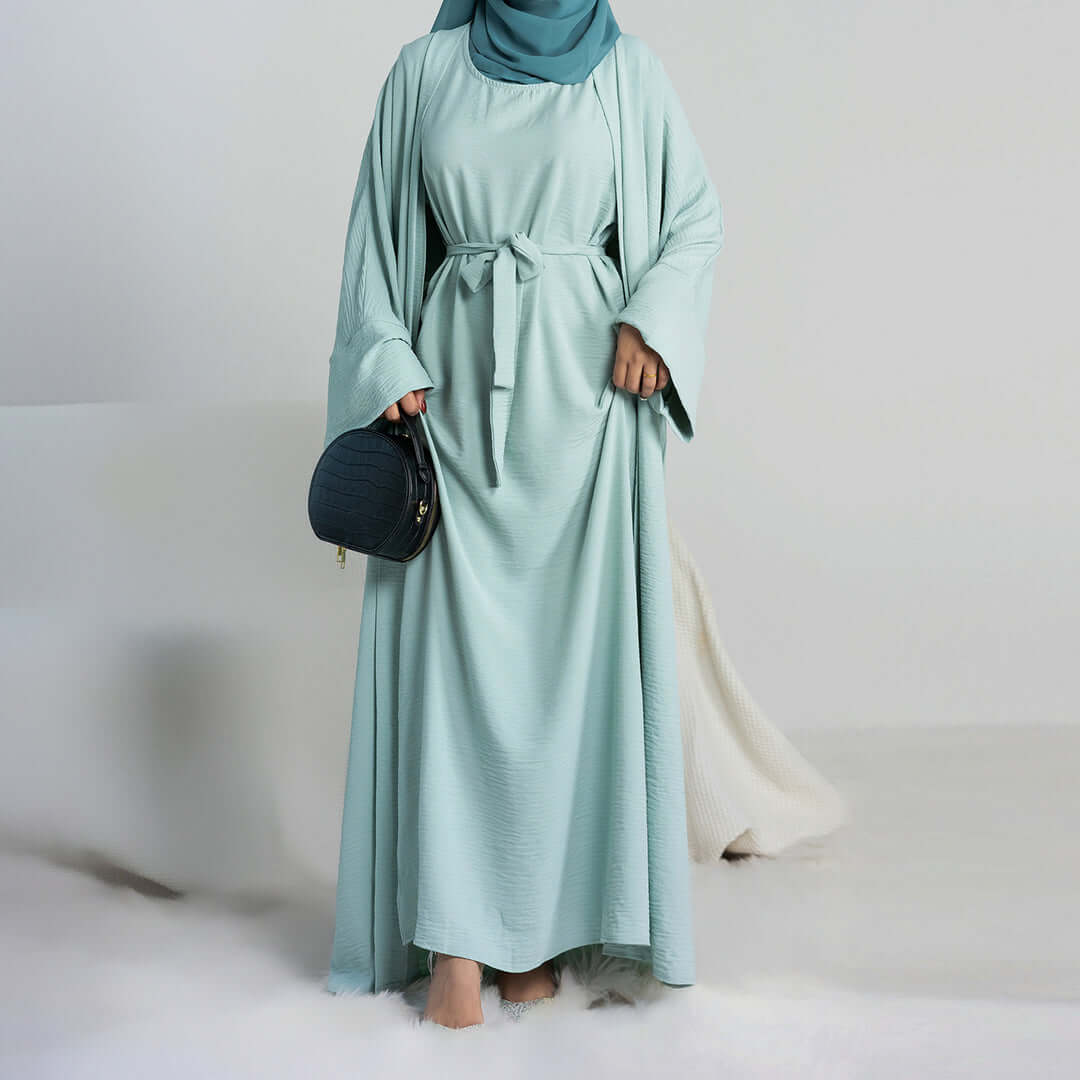 Elegant Multi-Color Abaya Dress 3 Piece Set with Breathable Fabric & Matching Hijab