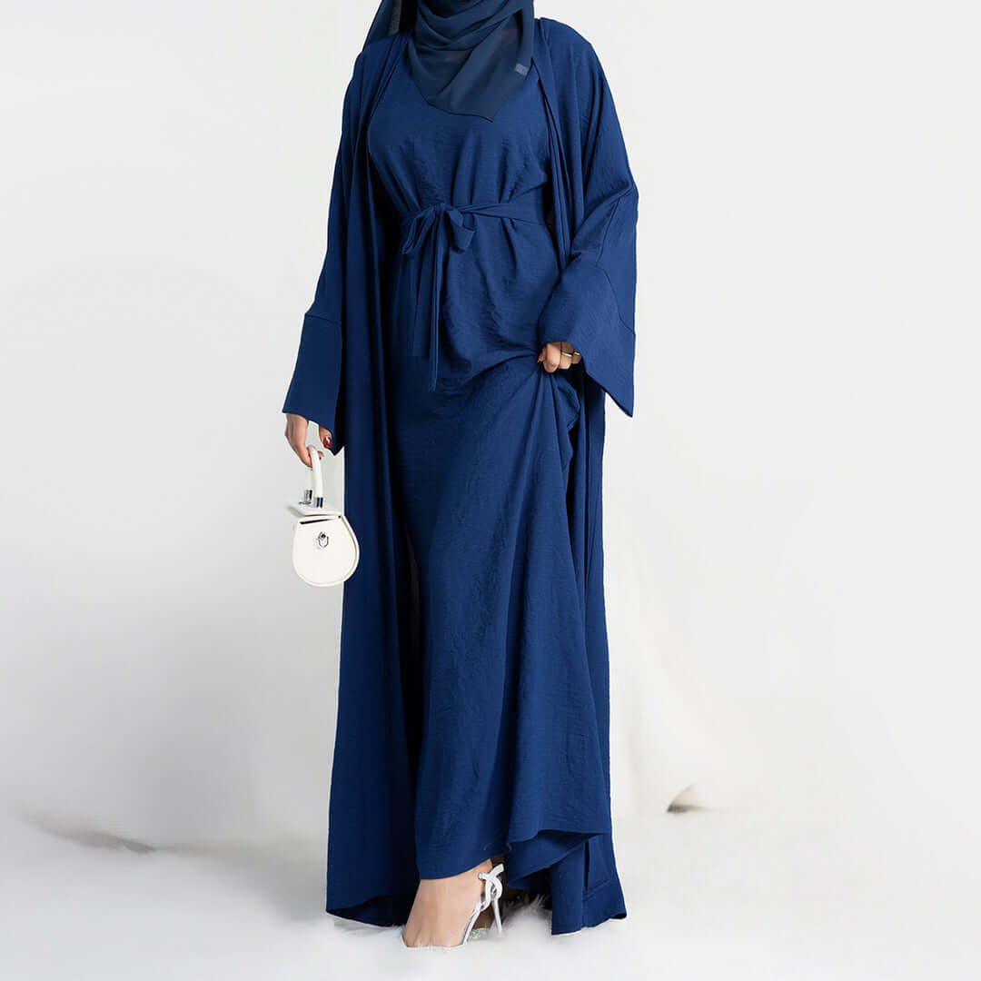 Elegant Multi-Color Abaya Dress 3 Piece Set with Breathable Fabric & Matching Hijab