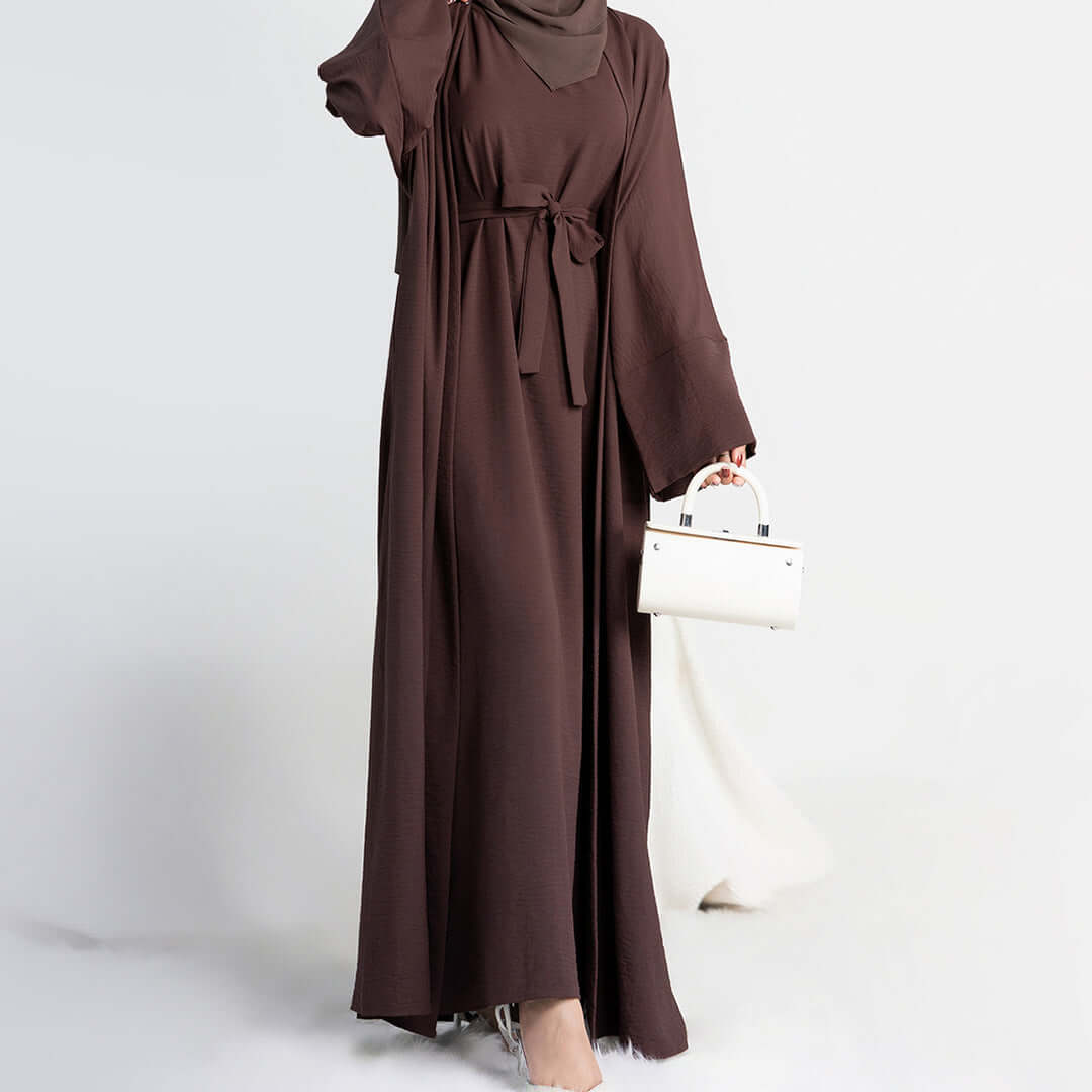 Elegant Multi-Color Abaya Dress 3 Piece Set with Breathable Fabric & Matching Hijab
