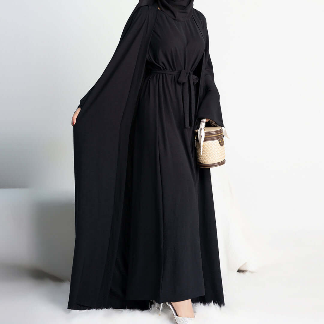 Elegant Multi-Color Abaya Dress 3 Piece Set with Breathable Fabric & Matching Hijab