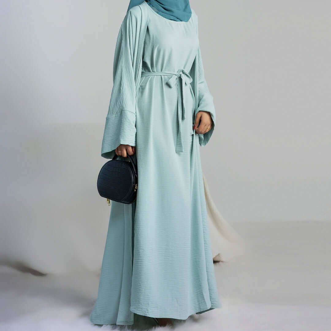 Elegant Multi-Color Abaya Dress 3 Piece Set with Breathable Fabric & Matching Hijab