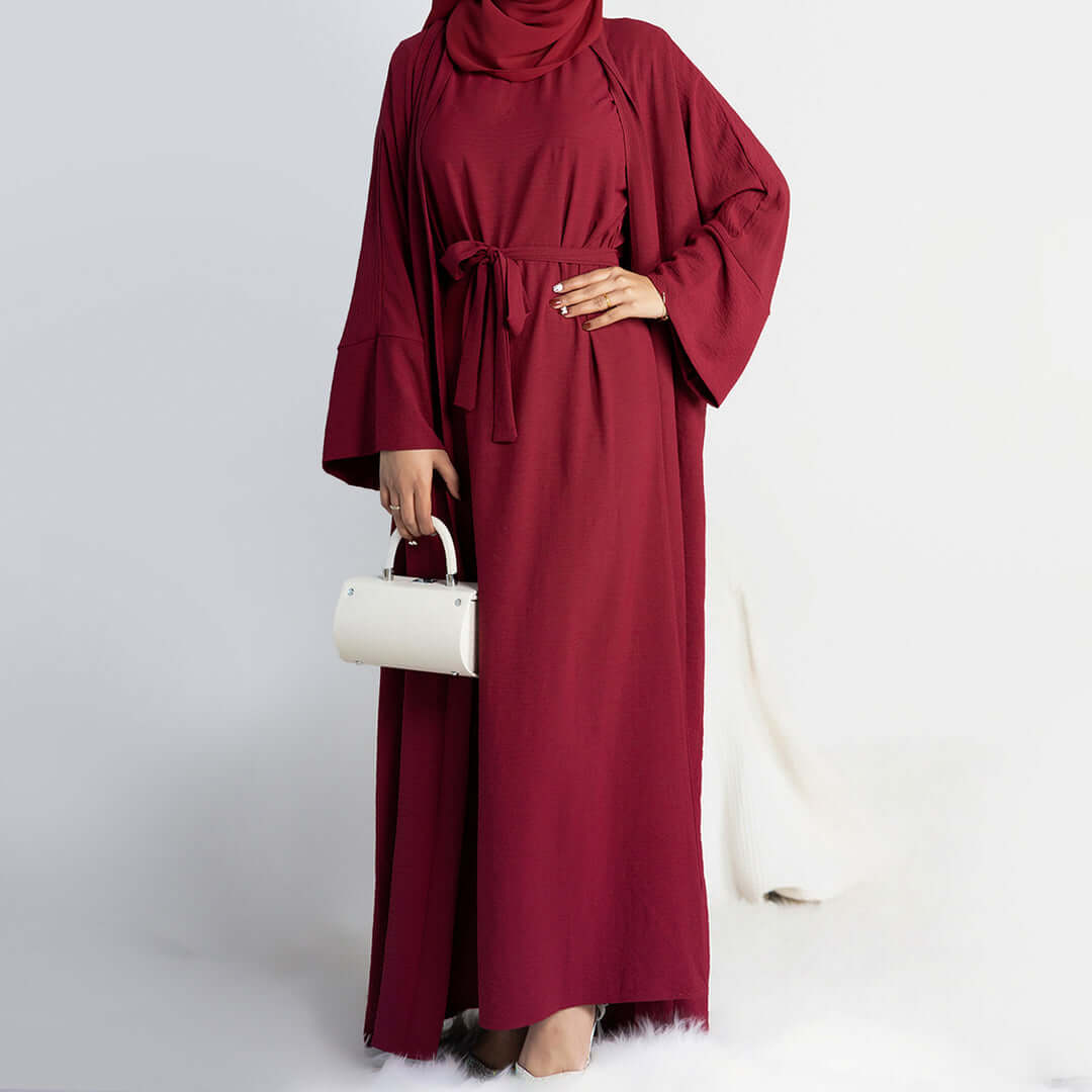 Elegant Multi-Color Abaya Dress 3 Piece Set with Breathable Fabric & Matching Hijab