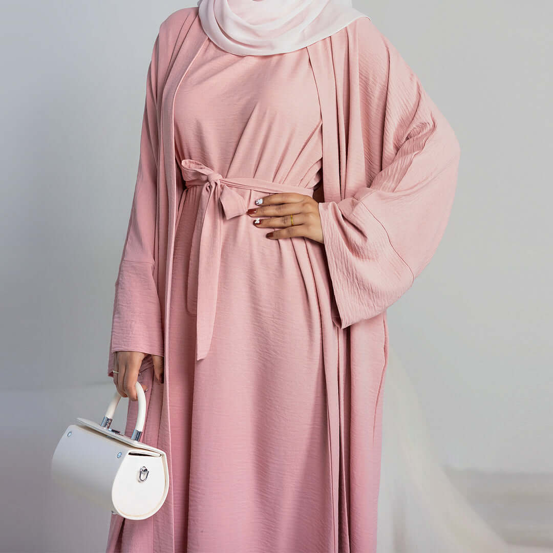 Elegant Multi-Color Abaya Dress 3 Piece Set with Breathable Fabric & Matching Hijab