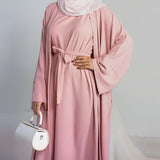 Elegant Multi-Color Abaya Dress 3 Piece Set with Breathable Fabric & Matching Hijab