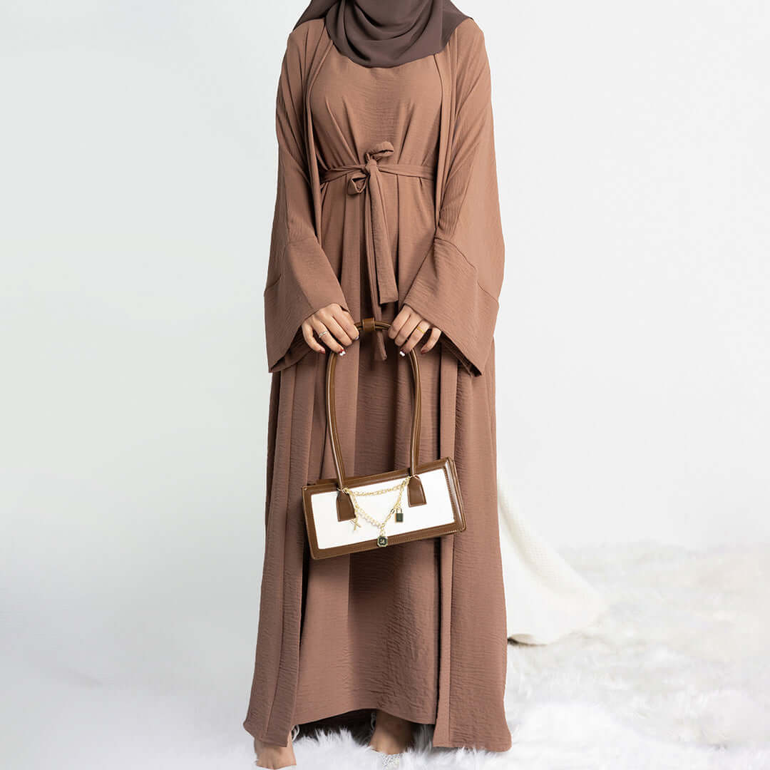 Elegant Multi-Color Abaya Dress 3 Piece Set with Breathable Fabric & Matching Hijab