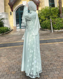 Lace Bell-Sleeve Open Abaya Dress for Women 3-Piece Set