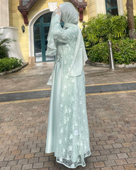 Lace Bell-Sleeve Open Abaya Dress for Women 3-Piece Set