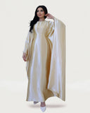 Wrinkled Satin Beige Butterfly Abaya Dress