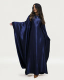 Wrinkled Satin Navy Butterfly Abaya Dress