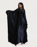 Wrinkled Satin Black Butterfly Abaya Dress