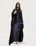 Wrinkled Satin Black Butterfly Abaya Dress