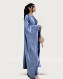Wrinkled Satin Sky Blue Butterfly Abaya Dress