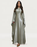 Wrinkled Satin Light Green Butterfly Abaya Dress