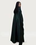 Wrinkled Satin Dark Green Butterfly Abaya Dress