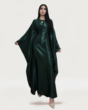 Wrinkled Satin Dark Green Butterfly Abaya Dress