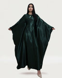 Wrinkled Satin Dark Green Butterfly Abaya Dress