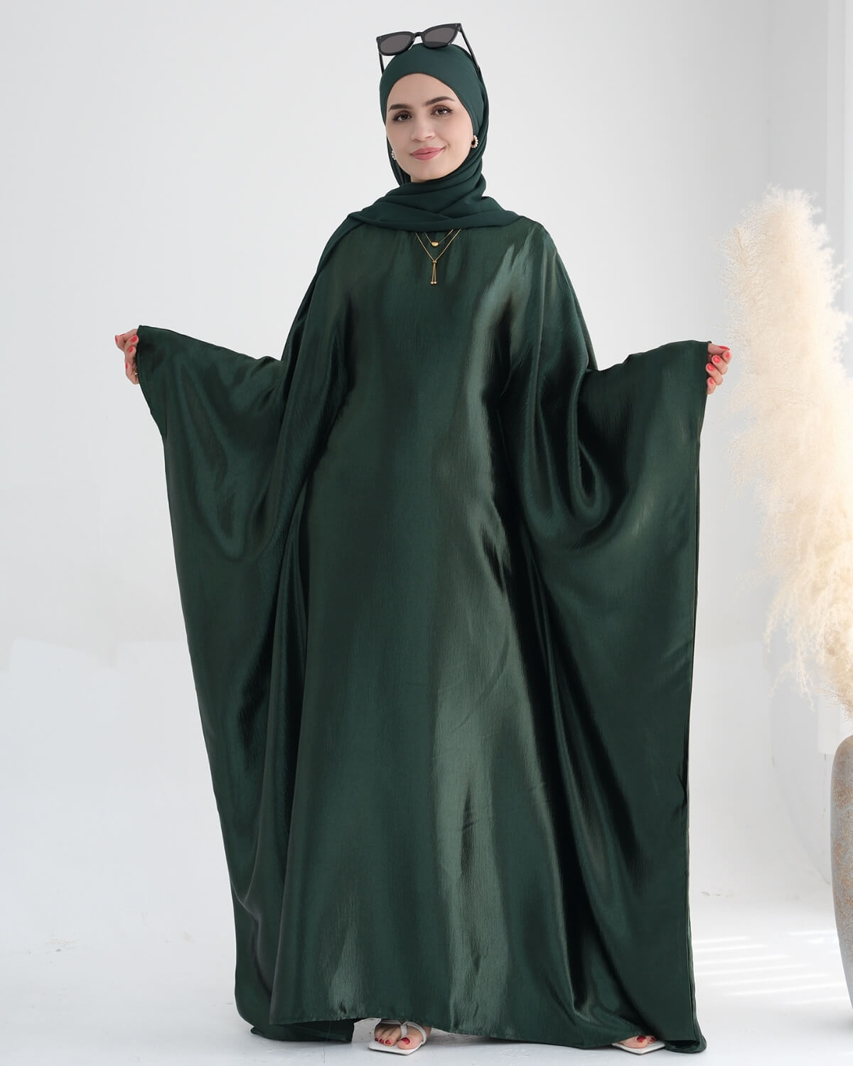 Shiny Satin Butterfly Abaya Dress