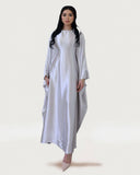 Wrinkled Satin Silver Butterfly Abaya Dress