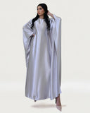 Wrinkled Satin Silver Butterfly Abaya Dress