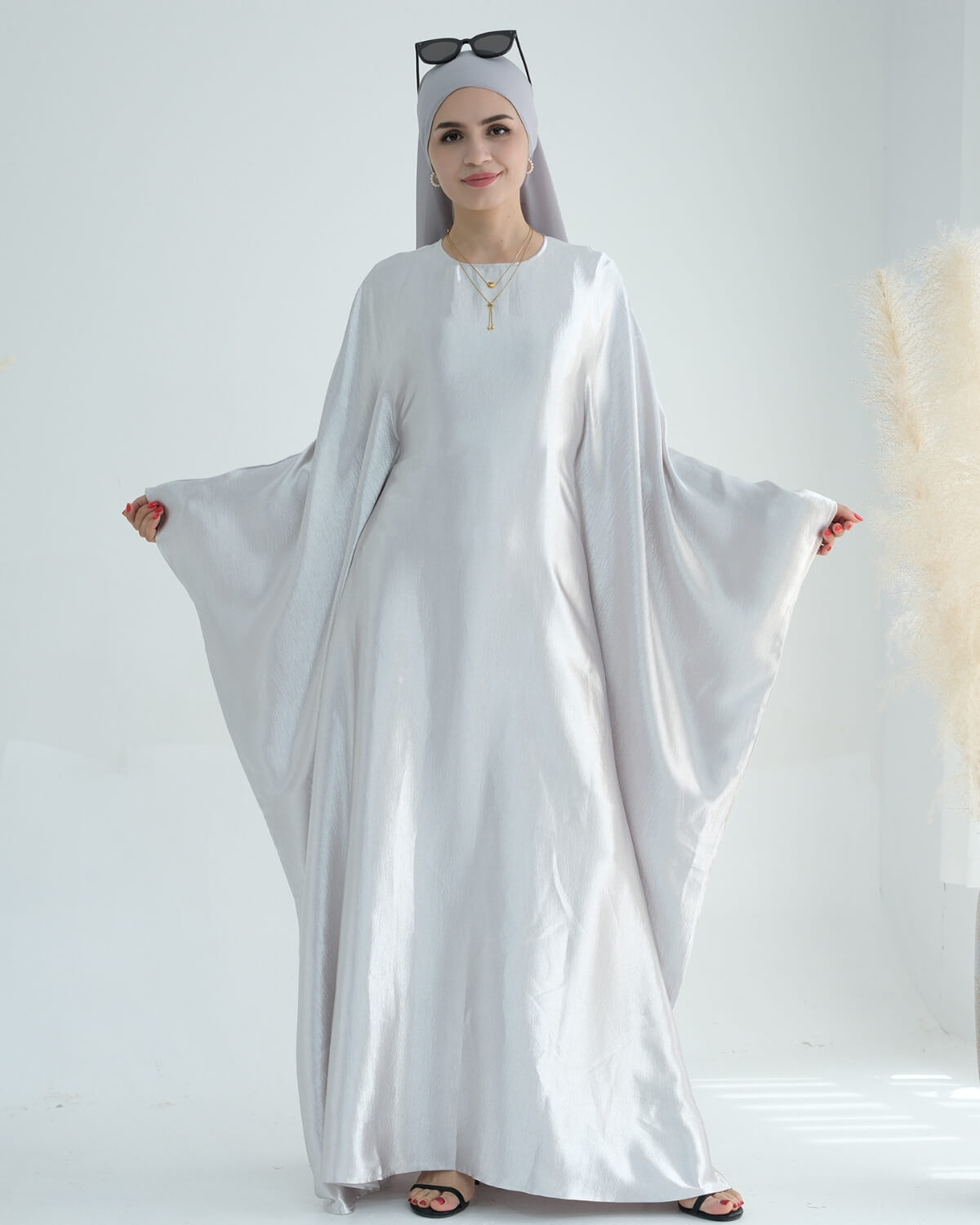 Shiny Satin Butterfly Abaya Dress