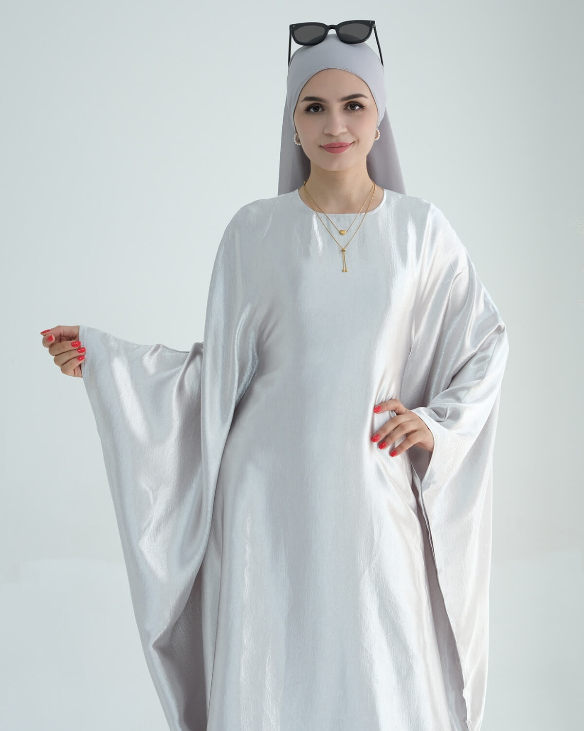 Shiny Satin Butterfly Abaya Dress
