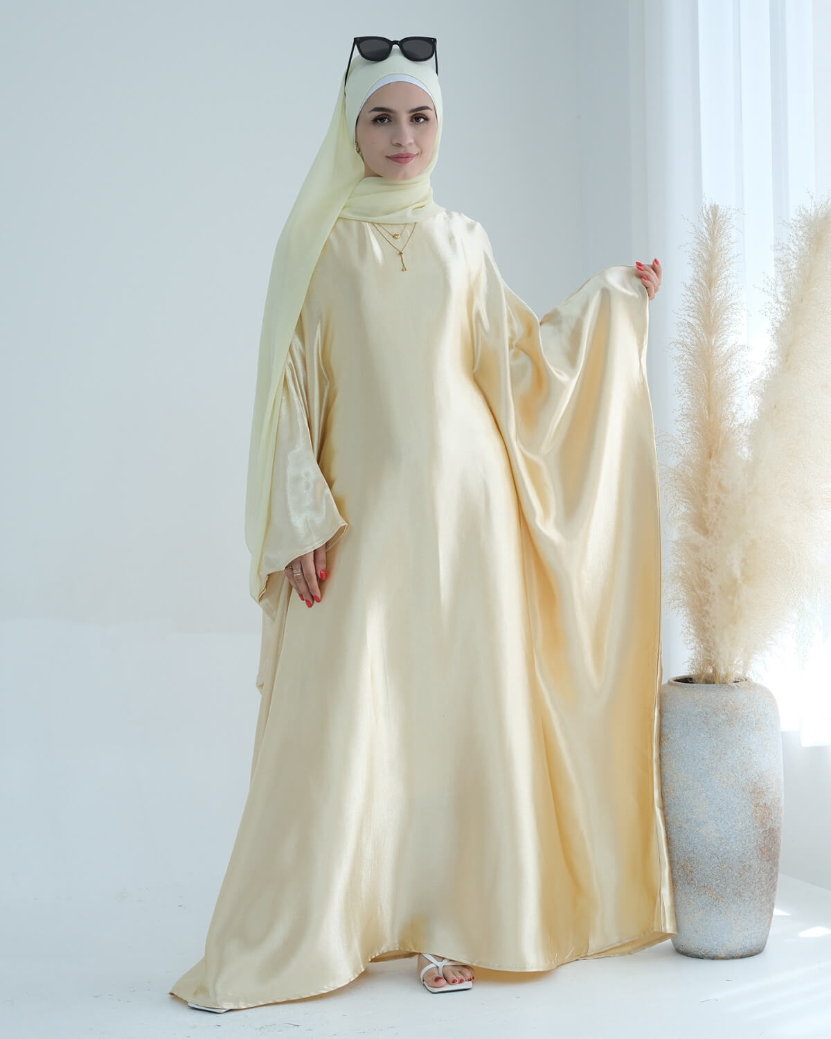 Shiny Satin Butterfly Abaya Dress