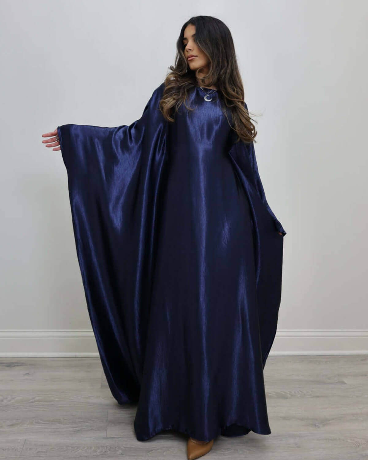 Shiny Satin Butterfly Abaya Dress