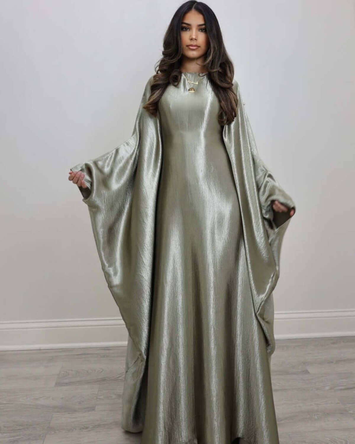 Shiny Satin Butterfly Abaya Dress