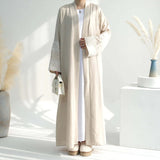 Cotton Embroidery Cardigan Apricot Open Abaya