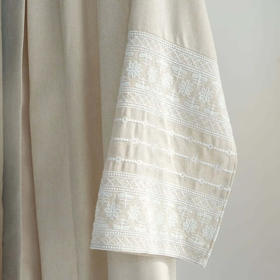 Cotton Embroidery Cardigan Apricot Open Abaya