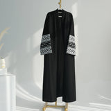 Cotton Embroidery Cardigan Black Open Abaya