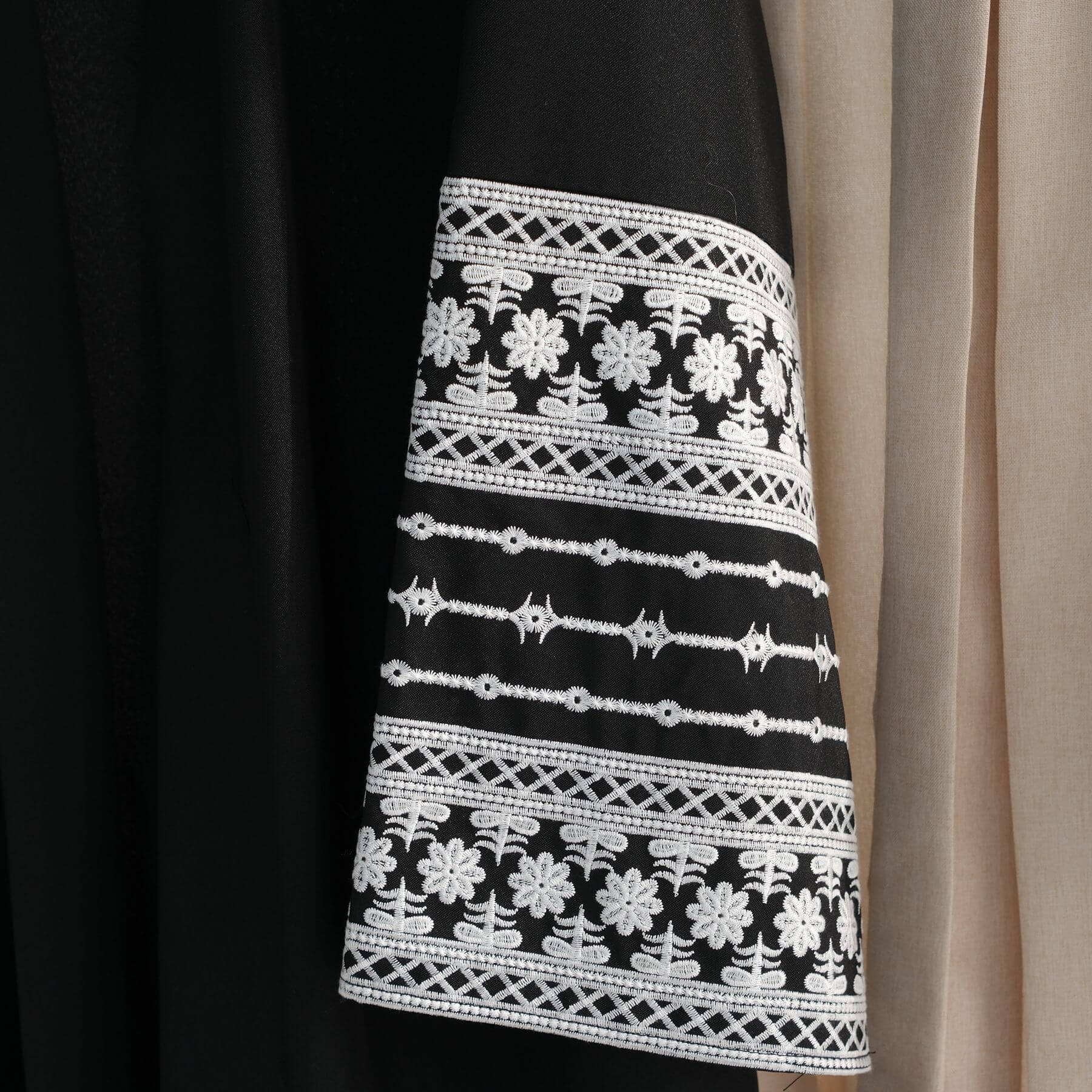 Cotton Embroidery Cardigan Black Open Abaya