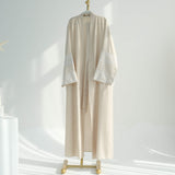 Cotton Embroidery Cardigan Apricot Open Abaya