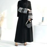 Cotton Embroidery Cardigan Black Open Abaya
