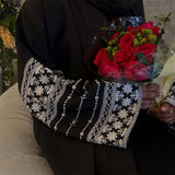 Cotton Embroidery Cardigan Black Open Abaya