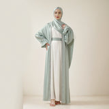 Poet sleeve Satin Open Abaya 4-Piece Set