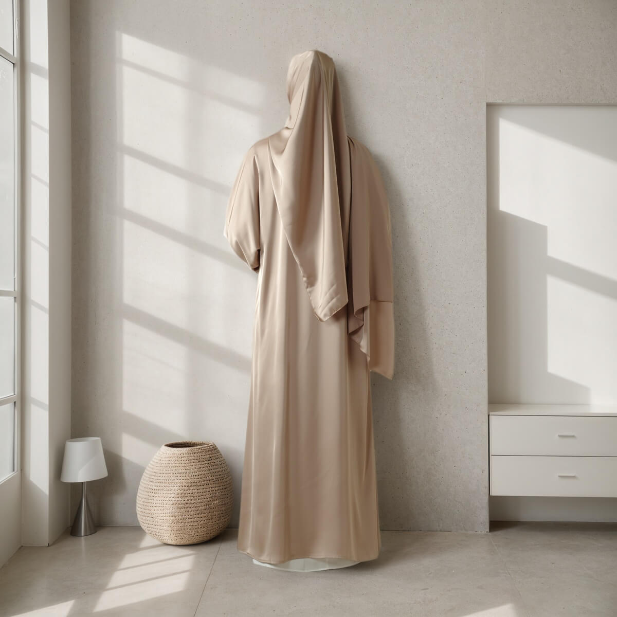 Poet sleeve Satin Open Abaya 4-Piece Set
