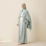 Poet sleeve Satin Open Abaya 4-Piece Set