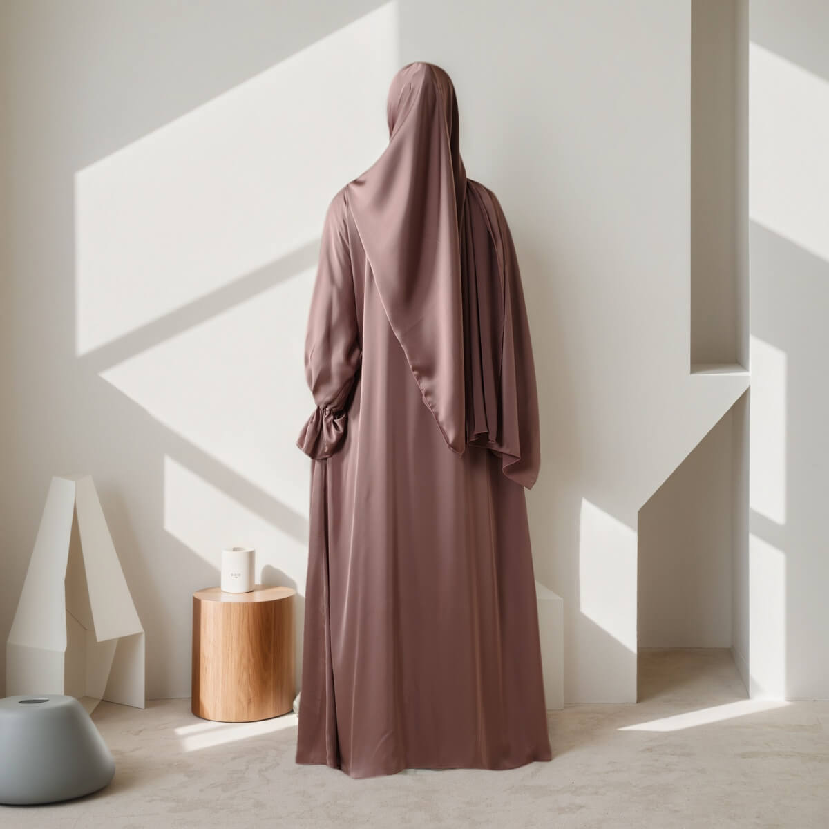 Poet sleeve Satin Open Abaya 4-Piece Set