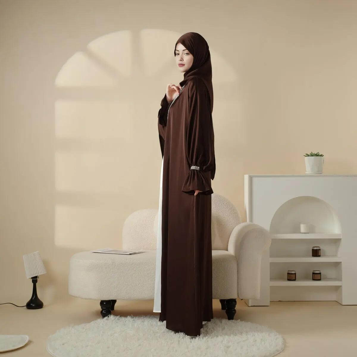 Poet sleeve Satin Open Abaya 4-Piece Set
