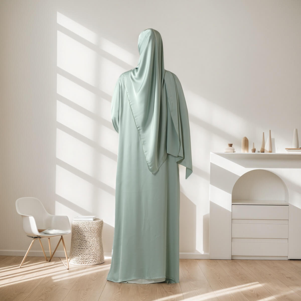Poet sleeve Satin Open Abaya 4-Piece Set