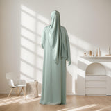 Poet sleeve Satin Open Abaya 4-Piece Set