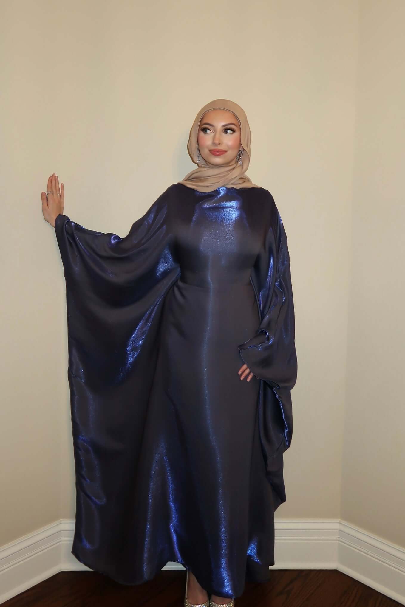 Luxury Satin Maxi Butterfly Abaya Plus Size Women's Modest Dress